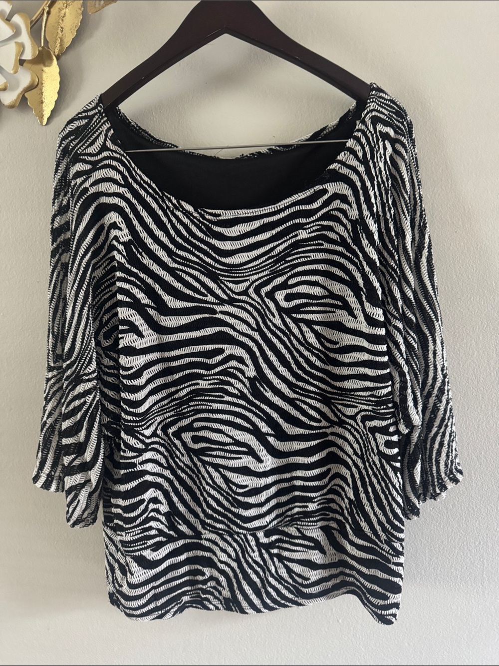 Women's Black and White Zebra Print Top